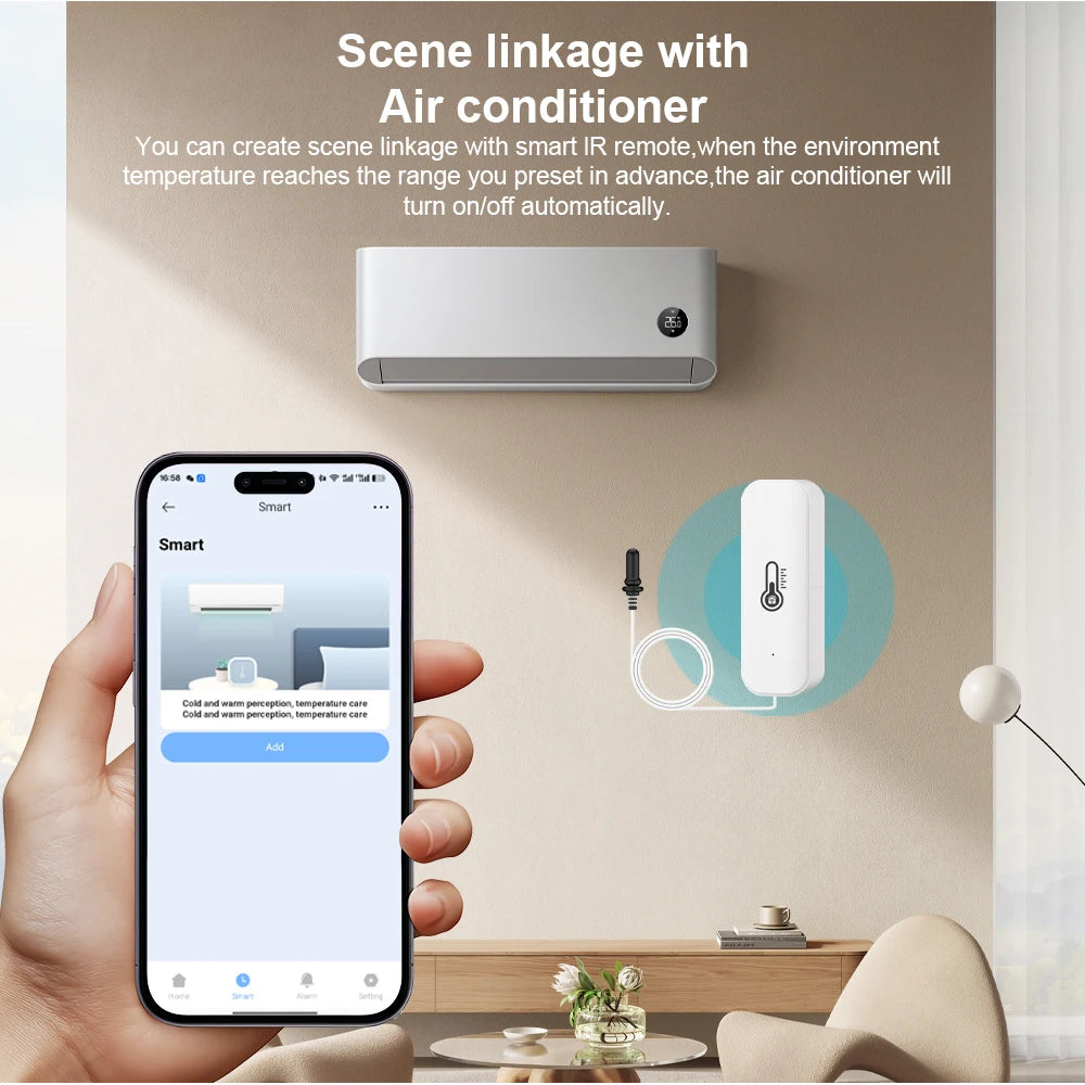 2026 New Tuya WiFi Humidity Temperature Sensor with External Probe Thermometer for Smart Home APP Monitoring for Refrigerator
