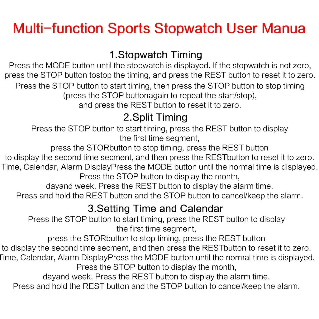 Digital Sports Stopwatch Timer with Large Display Date Time Alarm Function for Coaches Multi-Function Tool