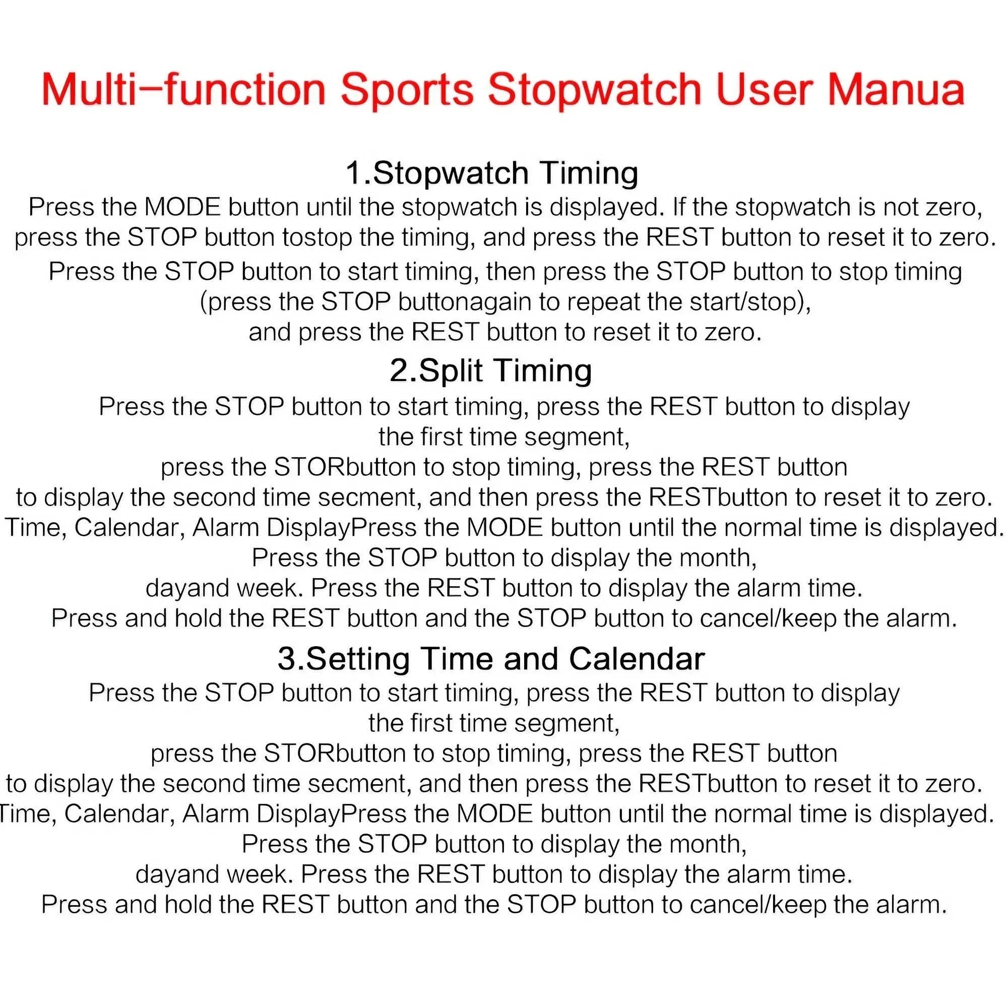 Digital Sports Stopwatch Timer with Large Display Date Time Alarm Function for Coaches Multi-Function Tool