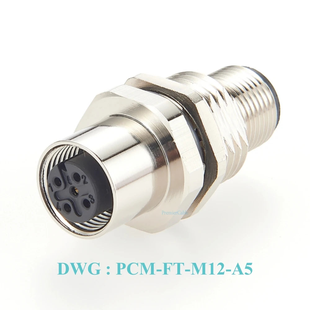 M12 A Code 5Pin Male to Female Converter IP67 Shielded Bulkhead Feedthrough Panel Mount Connector Receptacle 60V 4A for NMEA2000