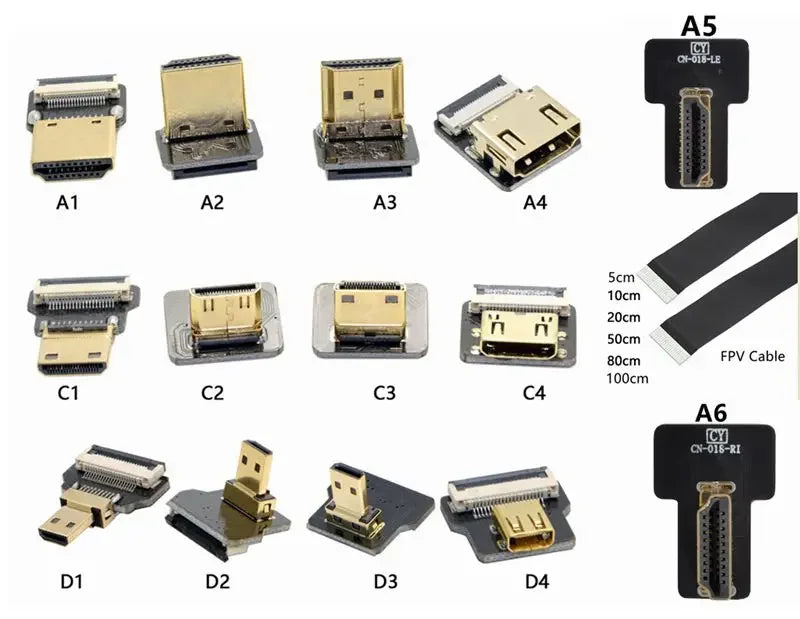 Ribbon FPV HDMI-Compatible Connector Flexible Flat Cable Raspberry Pi 4 Micro HDMI To HDMI Mini HDMI Female 90 Degree FFC 20pin