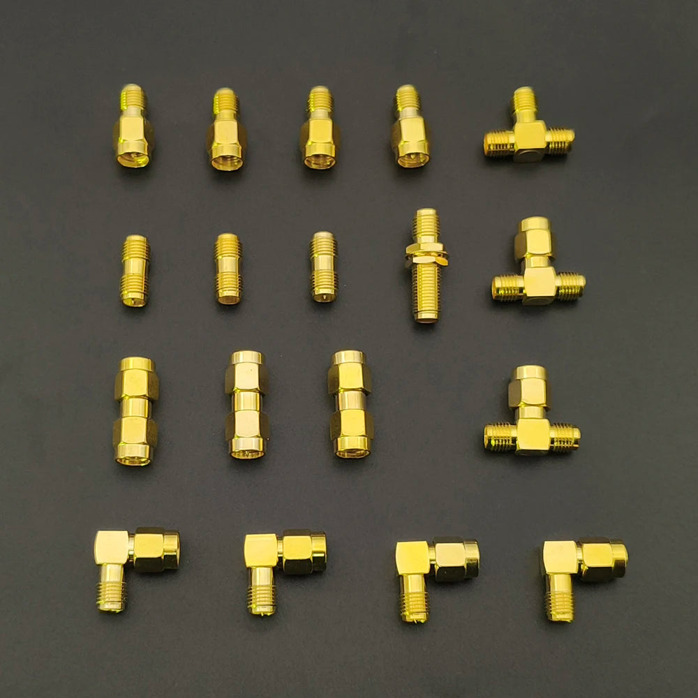 18Pcs/Box SMA Connector Kit Gold-plated Brass SMA & RP-SMA Male Female Straight Right Angle RF Coaxial Adapter Coaxial Adapter