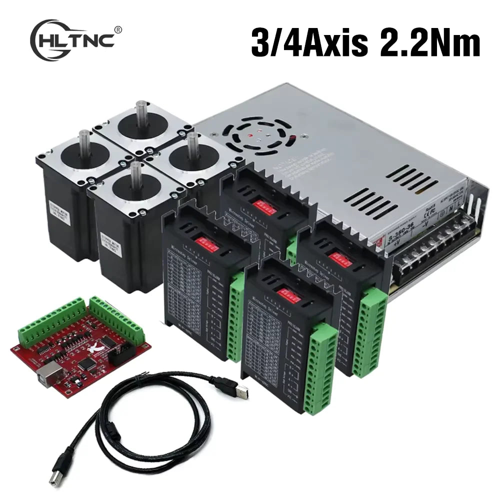 HLTNC 3 4 Axis Kit CNC Nema 23 2.2N 82mm Stepper Motor Driver TB6600 DM542 DM556 USB LPT Mach3 Controller + 350W 36V Power PSU