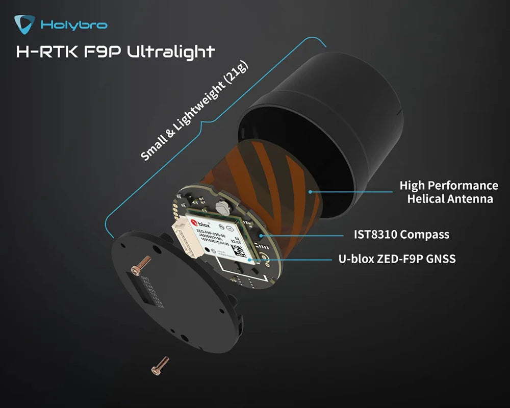 Holybro H-RTK F9P Ultralight RTK GNSS Module with Zed-f9p Ist8310 Helical Antenna for Pixhawk Series