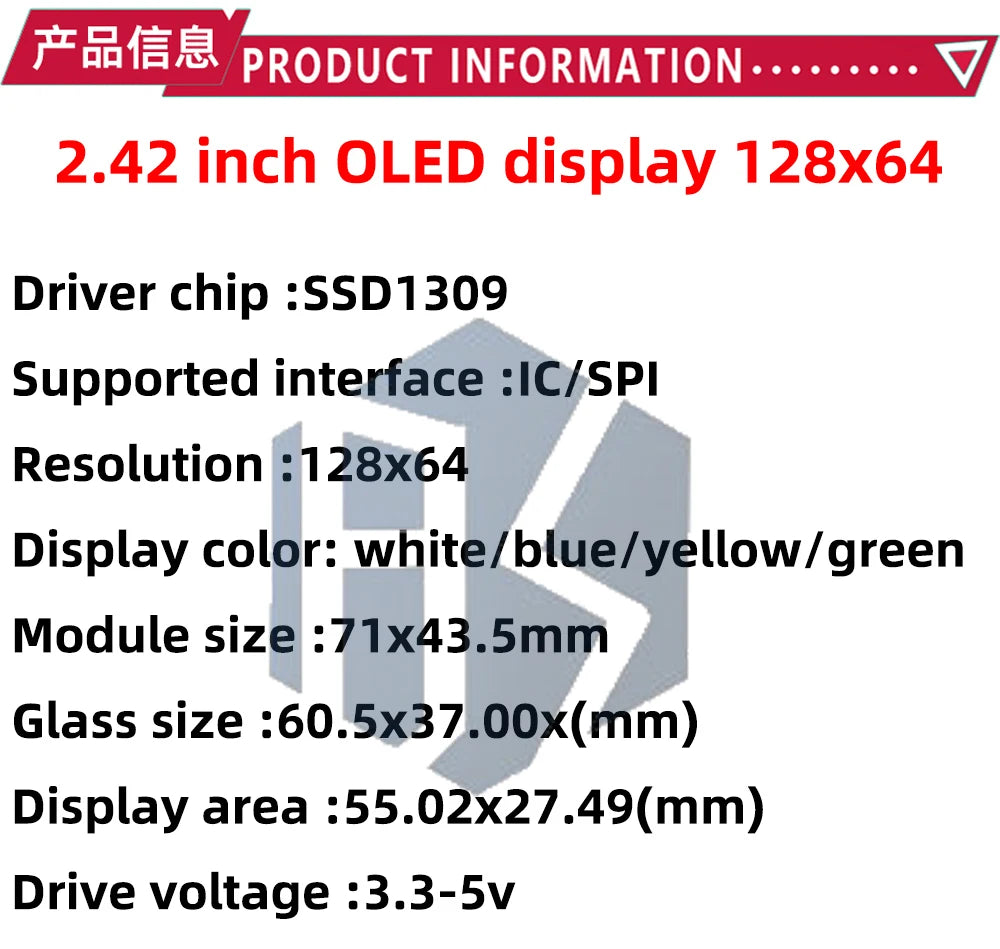 ‌2.42 Inch SSD1309 OLED Display Module 128x64 HD Screen - SPI/I2C Dual Interface 7-Pin Compatible with for Arduino UNO R3
