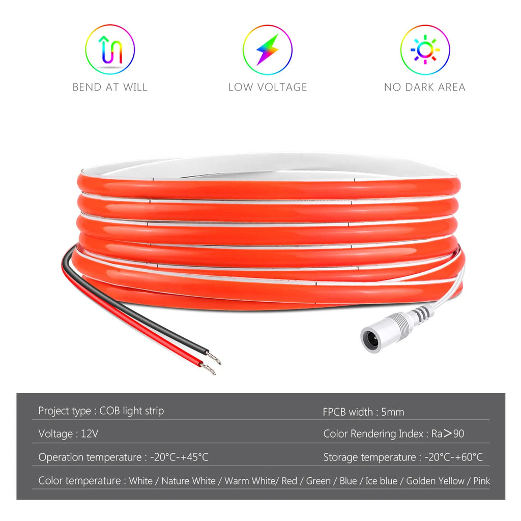 Super Thin 5mm COB LED Strip 1m 2m 3m 4m 5m High Density Flexible Neon LED Tape Ribbon For Home Room Decor TV Backlight Lighting