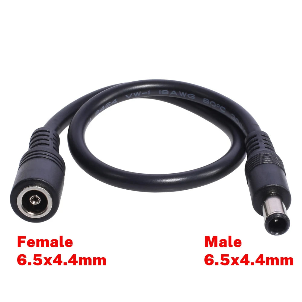 18AWG DC Power Plug 6.5x4.4mm Male to 6.5x4.4mm Female Charging Cord for Laptop DC6044 Extend Line 30cm