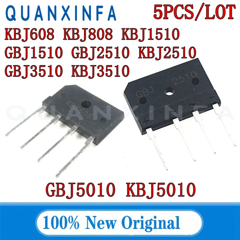 5PCS KBJ608 KBJ808 KBJ1510 GBJ1510 GBJ2510 KBJ2510 GBJ3510 KBJ3510 GBJ5010 KBJ5010 6A/8A/15A/25A/35A/50A Rectifier bridge