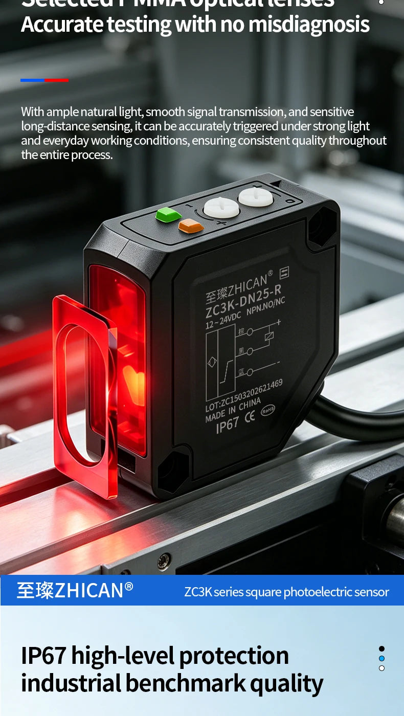 Zhican Zc3K Long Range Photoelectric Sensor 0.1-30m through Beam Retro Reflective Diffuse Reflective Switch