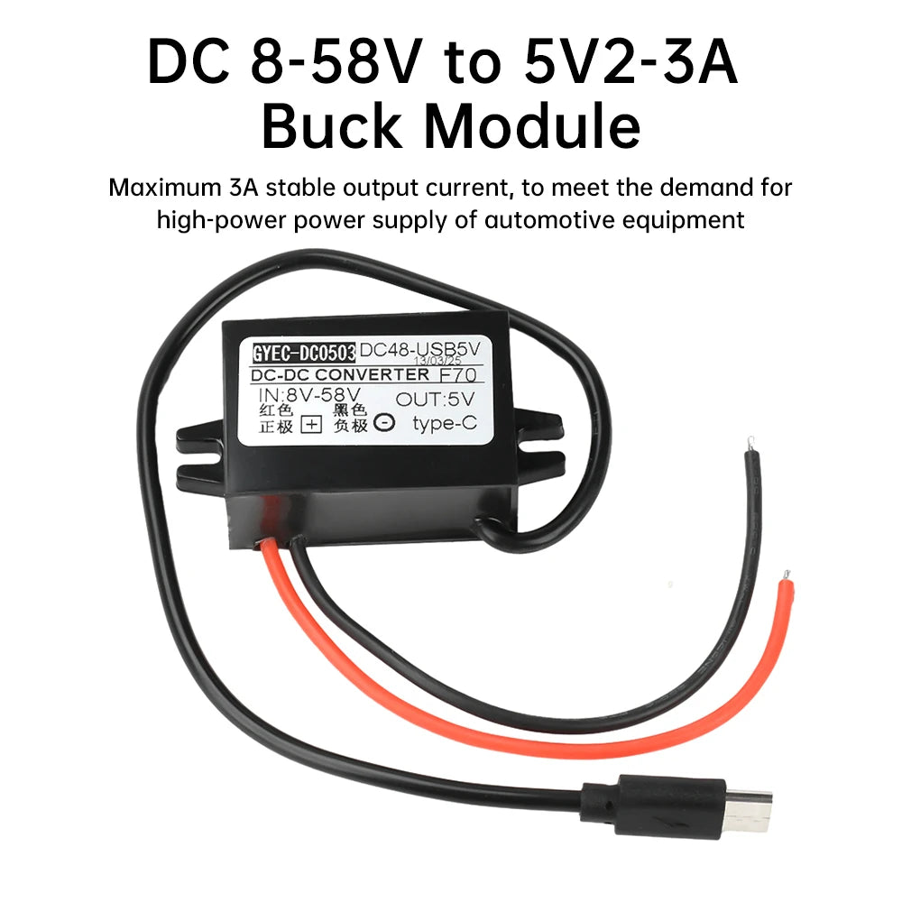 DC 8-58V 12V 24V 48V to 5V 3A DC DC Step Down Converter 15W Type-C Micro USB Buck Power Supply Module