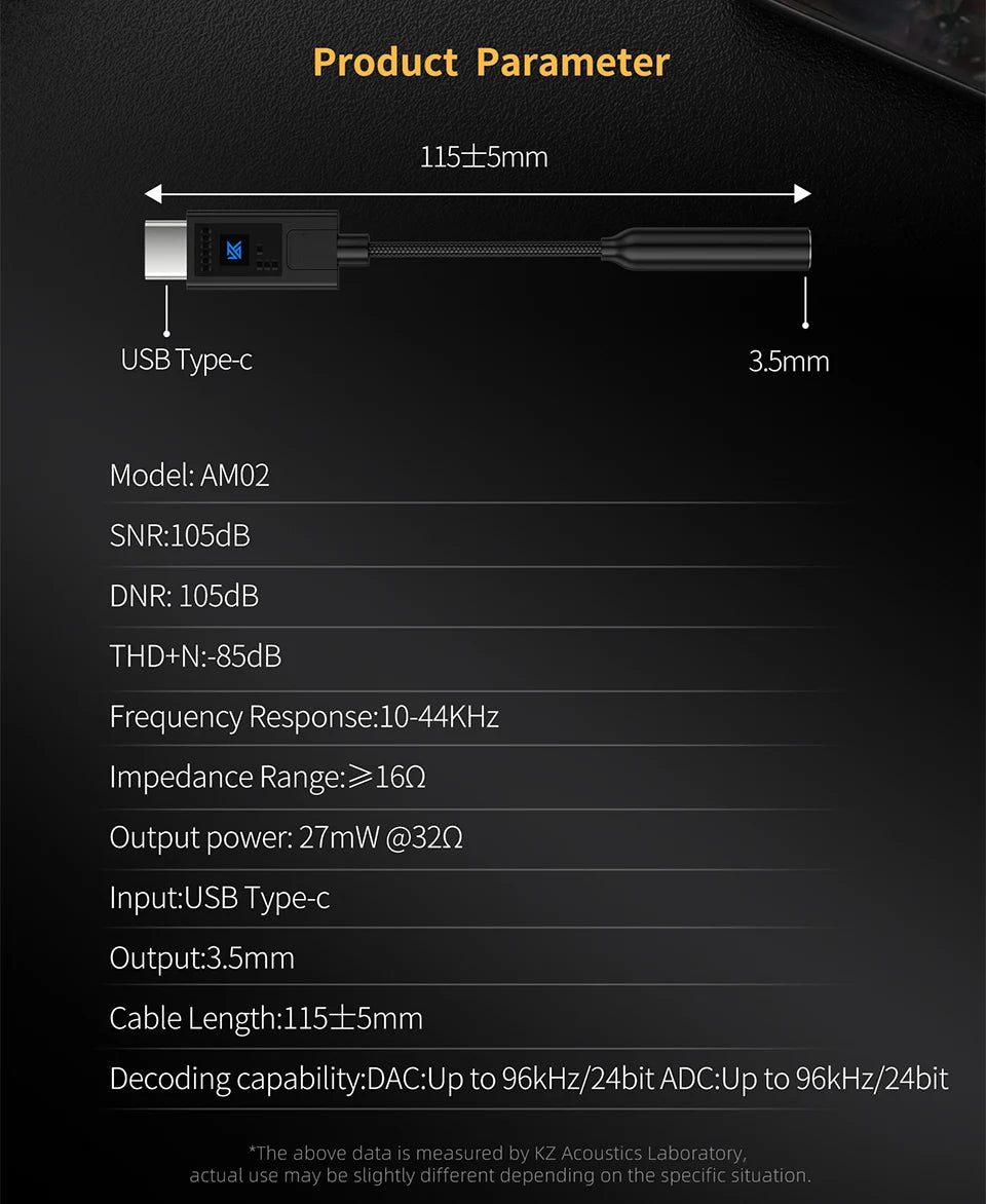 KZ AM02 Portable DAC Decoding Amplifier USB C to 3.5mm Audio Adapter with Professional 4-Stage EQ Tuning