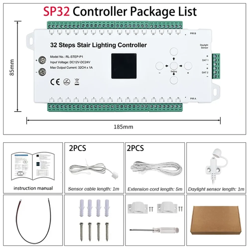 Motion Sensor Stair LED Controller 12V 24V Stair Step LED Strip Light Side Pixel Strip Light 1-32 Steps Indoor Stairway Lighting