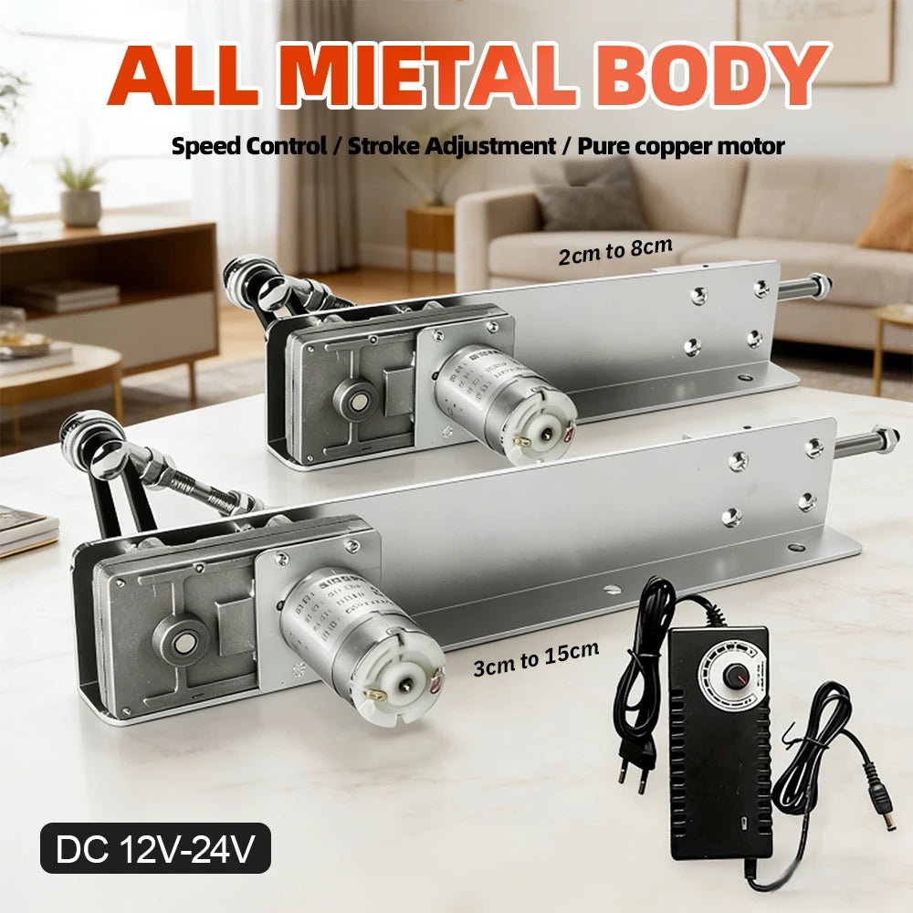 12V/24V DC Linear Reciprocating Motor Adjustable Stroke with Power Supply Telescopic Push Pull Actuator for DIY Automation