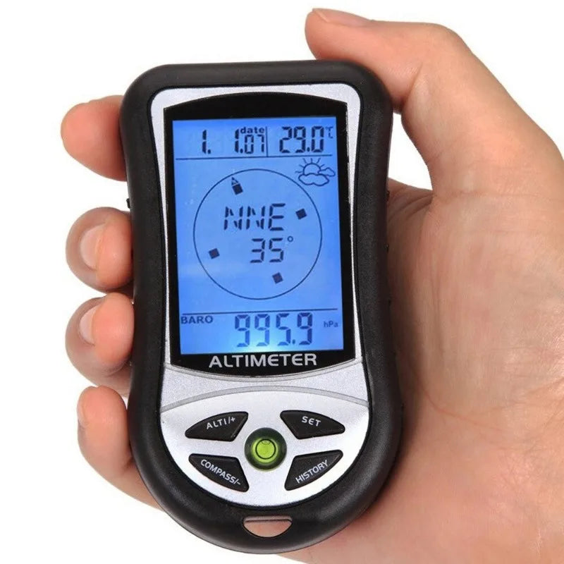 8-in-1 Handheld Electronic Altimeter Compass Pressure Gauge Elevation Meter Thermometer Outdoor Fishing Barometer Meter