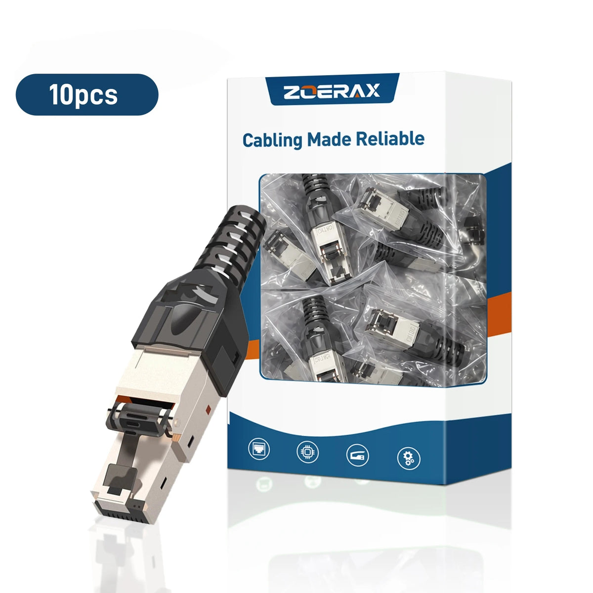 ZoeRax 10-Pack RJ45 Cat8 Cat7 Cat6a Connectors, Tool-Free Zinc Alloy Shielded Ethernet Termination Plugs for 23AWG SFTP Cables