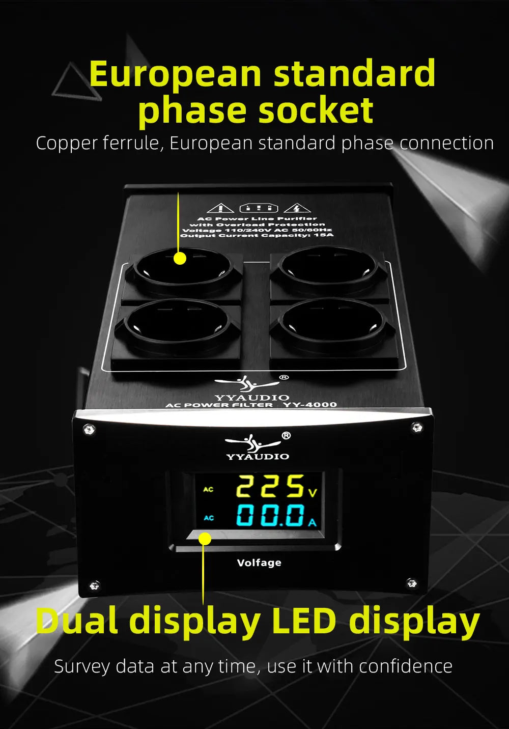 YYAUDIO HiFi Audio Noise AC Power Filter Power Conditioner Power Purifier Surge Protection with EU Outlets Power Strip