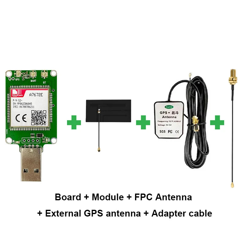 SIMCOM A7670E A7672E USB Dongle Modem LTE CAT1+2G+GPS IoT Module Breakout Kit With Antenna for Europe/Middle East/Africa