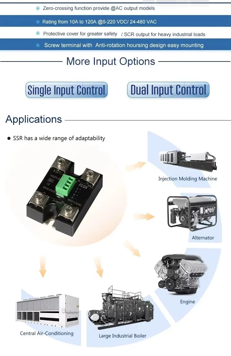 10A 25A 40A 60A 80A Dc Control Ac Dual Control Dual / Single Output Control Single Phase Solid State Relay