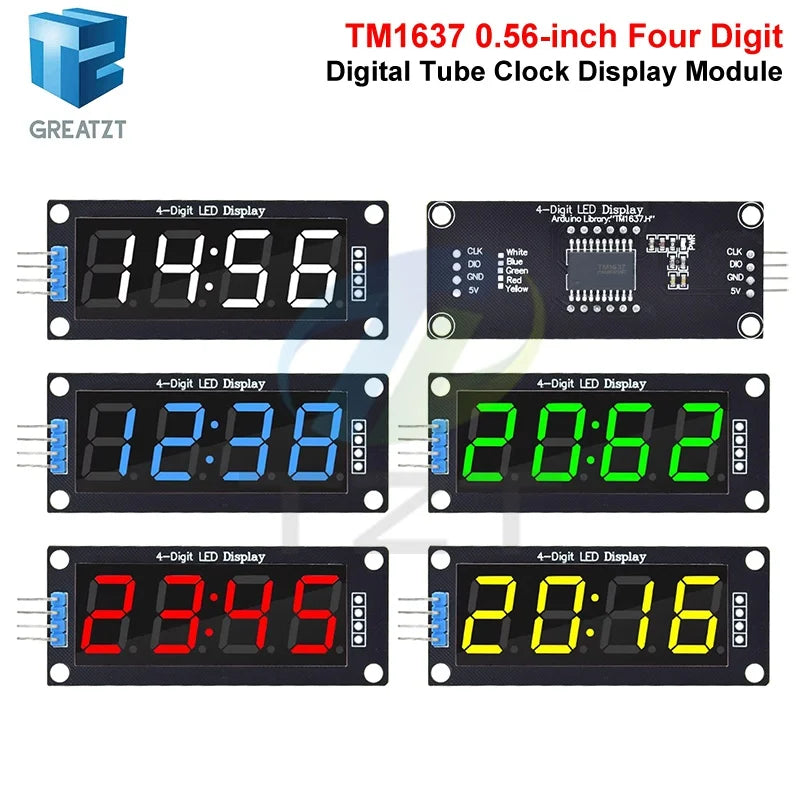 TM1637 LED Display Module for Arduino 4 Digit Tube 7 Segment 0.56 inch Time Clock Indicator Module Red Blue Green Yellow White