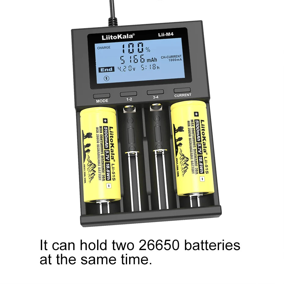 LiitoKala Lii-M4 M4S 18650 LCD Display Smart Charger Test Capacity Suitable For 3.7V 26650 18350 21700 18500 1.2V AA AAA 4 Slots