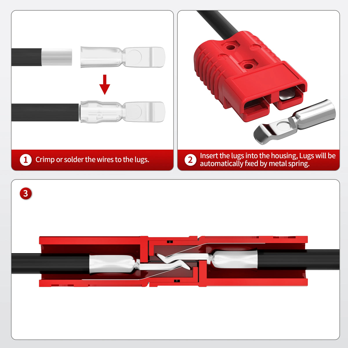 2PCS 175A Battery Quick Connect/Disconnect 1/0 AWG Wire Harness Anderson Plug Connector 12V Battery Cable Connector for Trailer