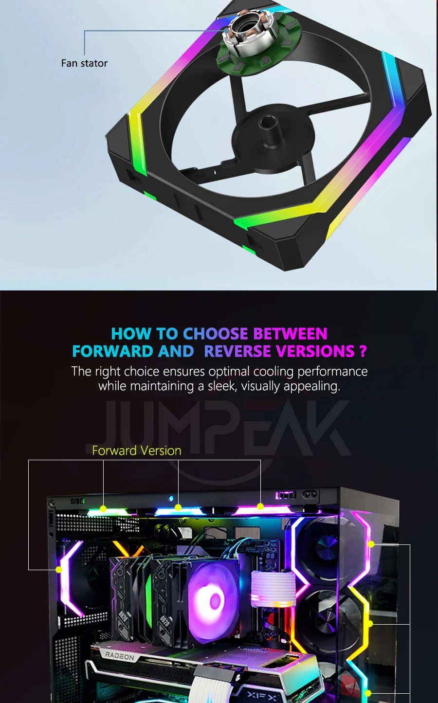 JUMPEAK CS120 ARGB Cooling Fan 360mm 240mm Modular Stackable Splicing Silent 120mm RGB Fans Kit For Gaming PC Case Water Cooler
