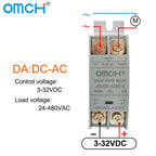 OMCH DIN Rail Solid State Relay SSR With Heatsink 10A 25A 40A 60A 80A 100A 120A DC-AC DC-DC AC-AC Single Phase Control