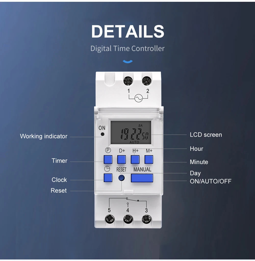 TOMZN AC 220V 230V 12V 24V 48V 16A 1NO 1NC Din Rail Single Phase Weekly 7 Days Programmable Digital TIME SWITCH Relay Timer