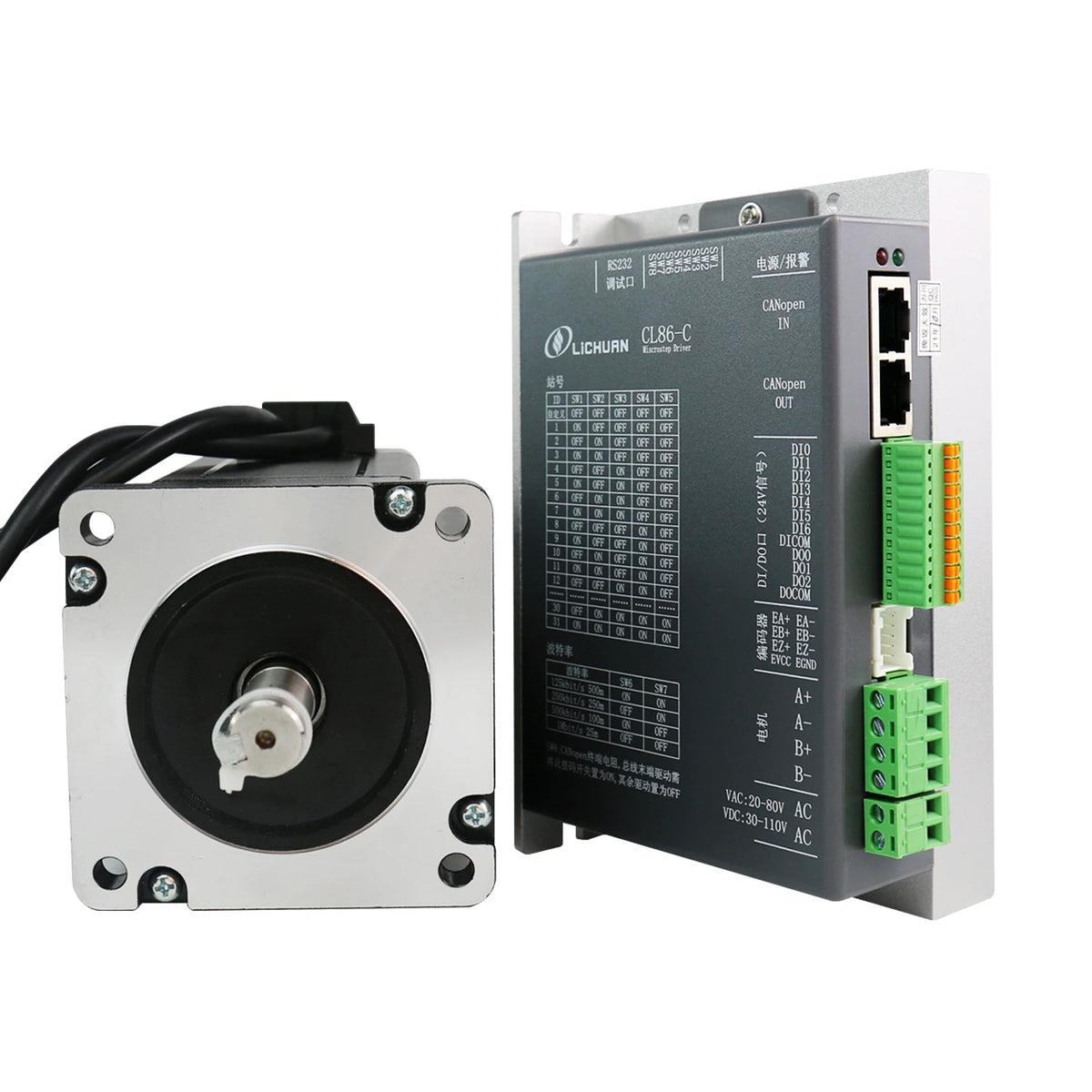 Lichuan CANopen Nema34 6.5Nm Closed loop stepper motor LC86H298 and CAN open Closed loop driver CL86C 3M cable for CNC laser kit