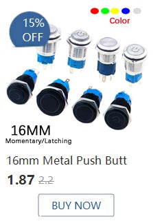 1pc 16mm 19mm 22mm Waterproof Metal Latching Emergency STOP Mushroom Push Button Switch Button Switch Knob Rotary Switch