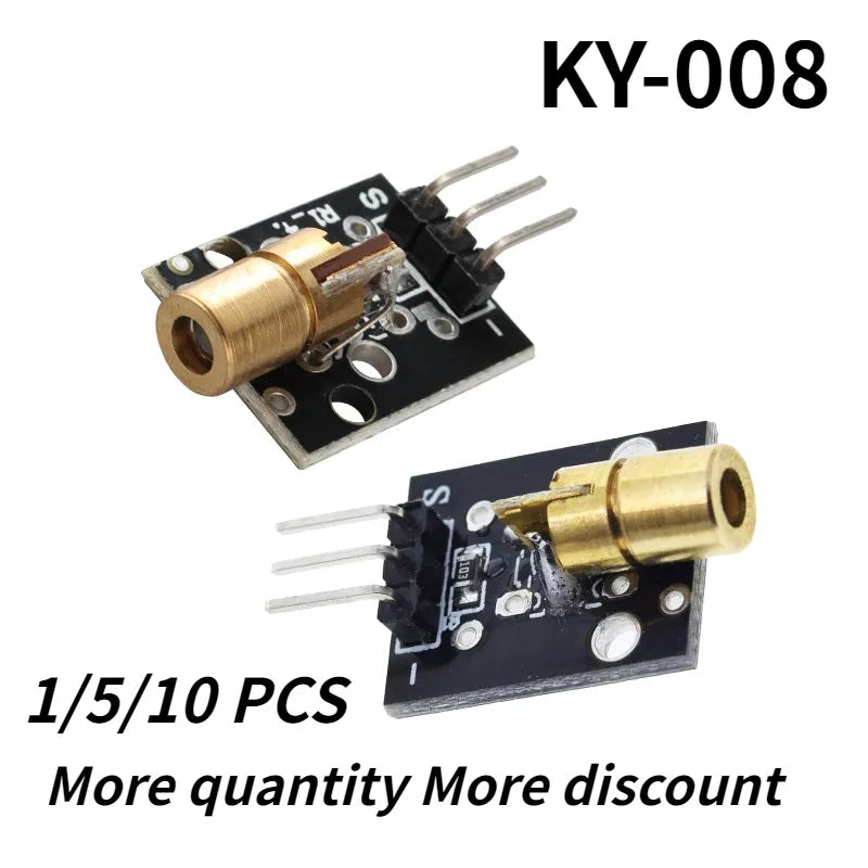 1-10PCS KY-008 650nm Laser Sensor Module 6mm 5V 5mW Red Dot Diode Copper Head for Arduino KY 008  KY008