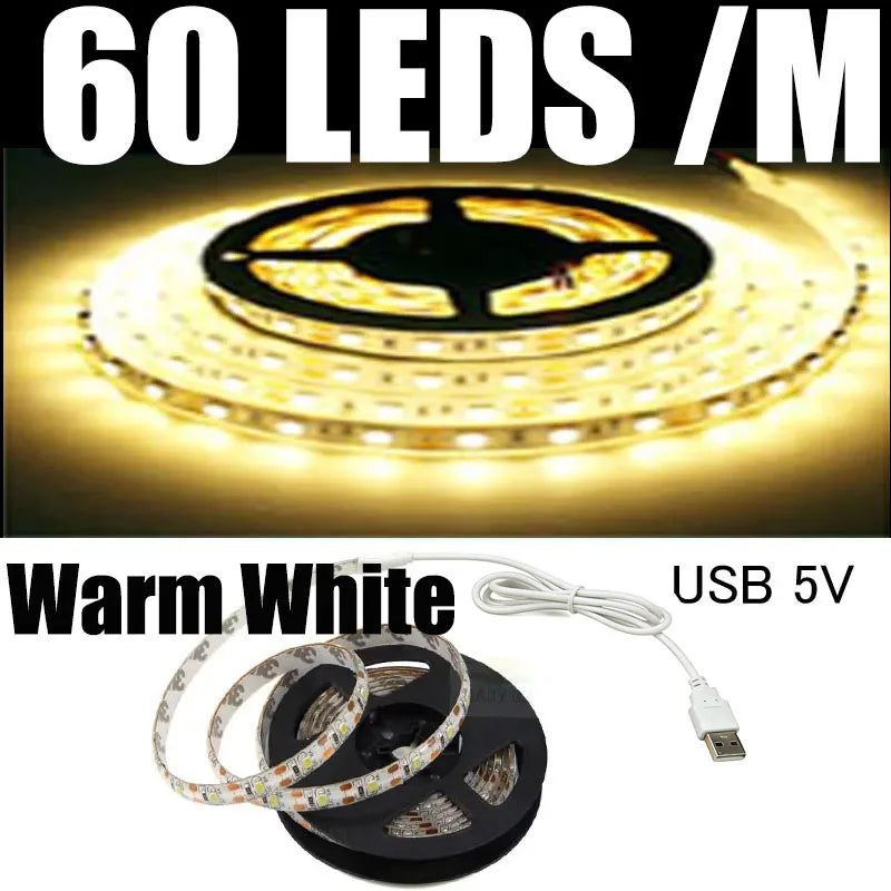 5M USB LED Strip Light 5V 3528 1 Meter 5 Meter White Warm White Pink Green Blue Red SMD RibbonKitchen Light Under Cabinet Lamp