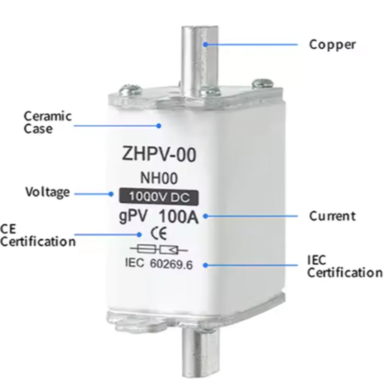High Voltage NH ZHPV-00 NH00 DC1000V Fuse Blade Fuse Link Photovoltaics System DC Solar Fuse