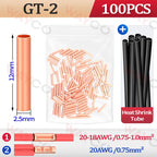100PCS GT Copper Crimp Terminals Electrical Wire Cable Tubular Connectors Ring Sleeve Ferrules Lugs Have Heat Shrink Tubing