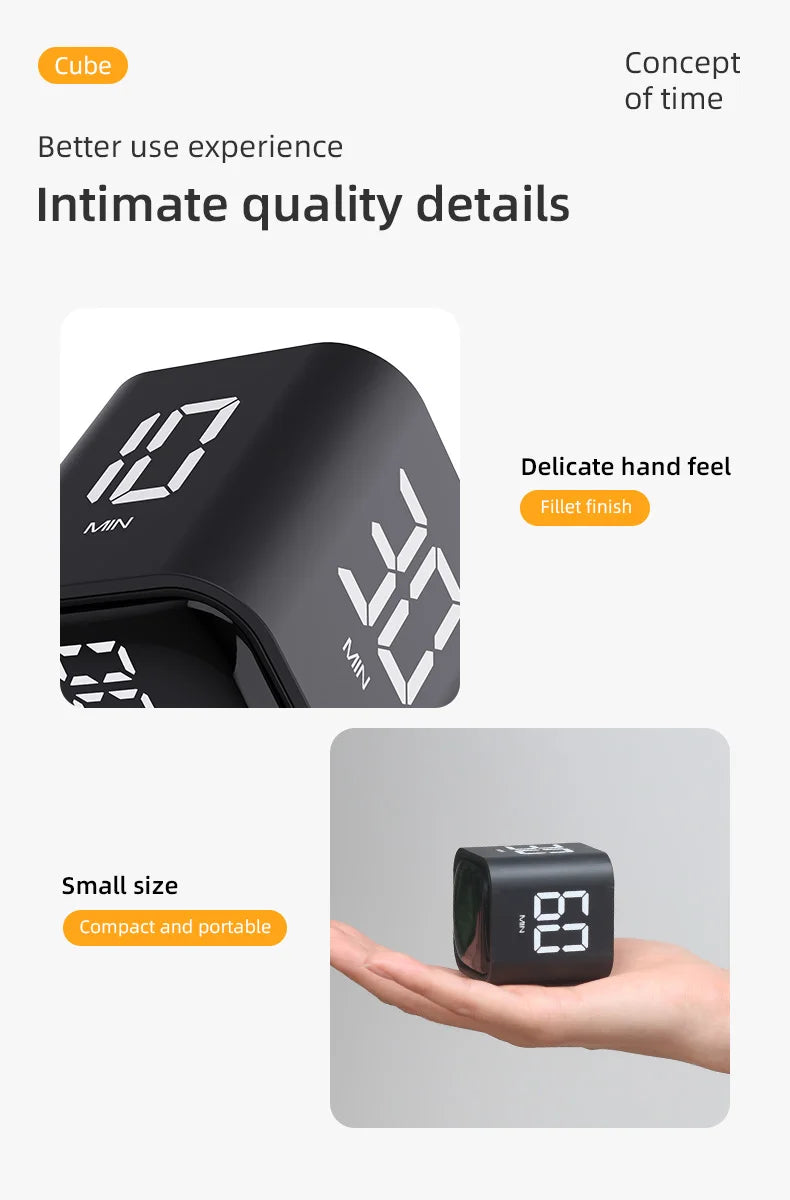 Adjustable Cube Timer - 5/10/30/60 Minute Countdowns, Settings - Pause, Resume, Silent, Vibrate & Sound Alarm for Work, Study