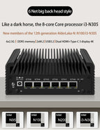 6 LAN 2.5G Firewall Router Intel 3 N355 N200 N150 N97 i226-V Fanless Mini PC DDR5 2xNVMe 1xSATA3.0 2xHD Type-C pfSense OPNsense