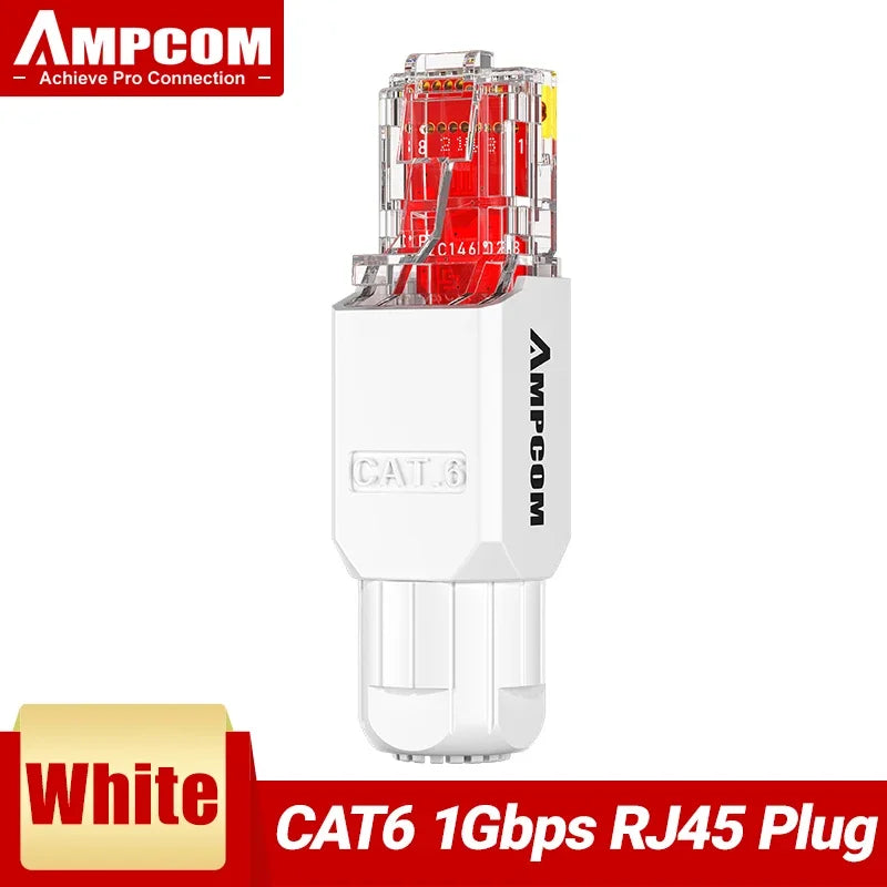 AMPCOM Tool Free RJ45 Connector, No Crimp Tool Less UTP 1000Mbps CAT6/CAT6A Modular PLug for Stranded Solid Lan Ethernet Cable
