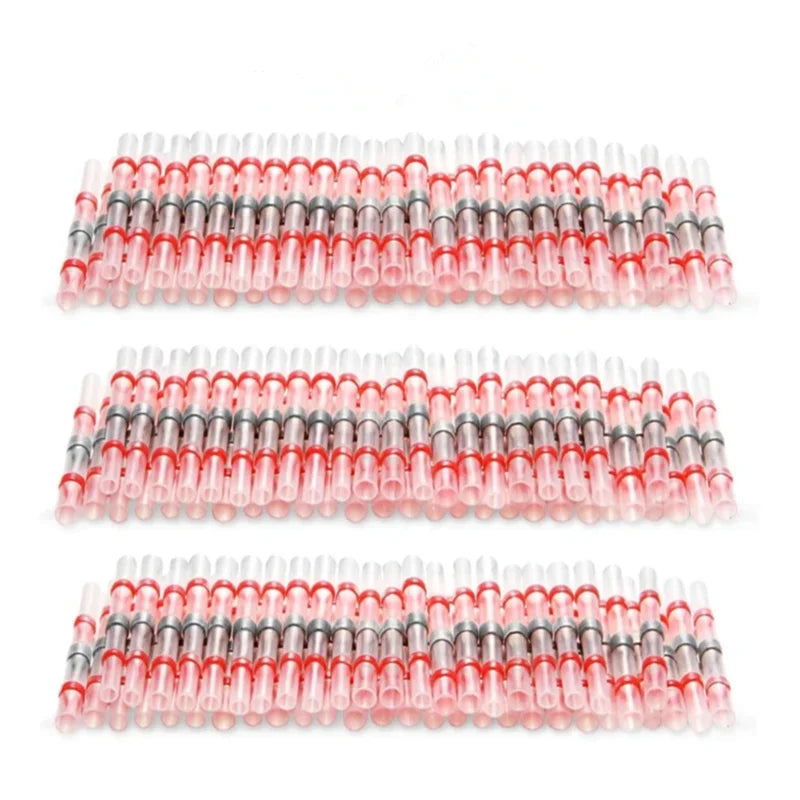 50/100/500/1000PCS Waterproof Solder Seal Sleeve Splice Terminals Copper Heat Shrink Electrical Wire Butt Connector AWG22-18 Red