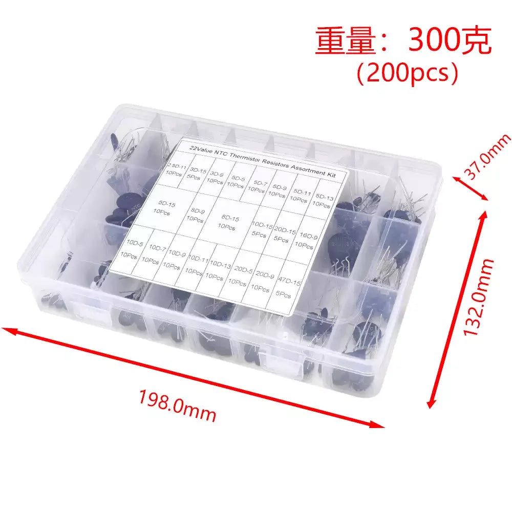 200PCS 22values NTC thermistor negative temperature kit 2.5D-11 3D-9 3D-15 5D-5 5D-9 5D-11 5D-13 5D-15 8D-9 8D-15 10-5 10D-7