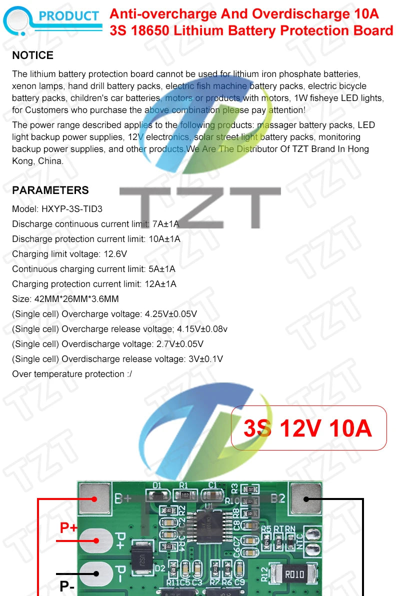 TZT 1/3PCS 3S 10A Li-ion lithium battery 18650 charger PCB BMS protection board 12V 11.1V 12.6V prevent overcharge