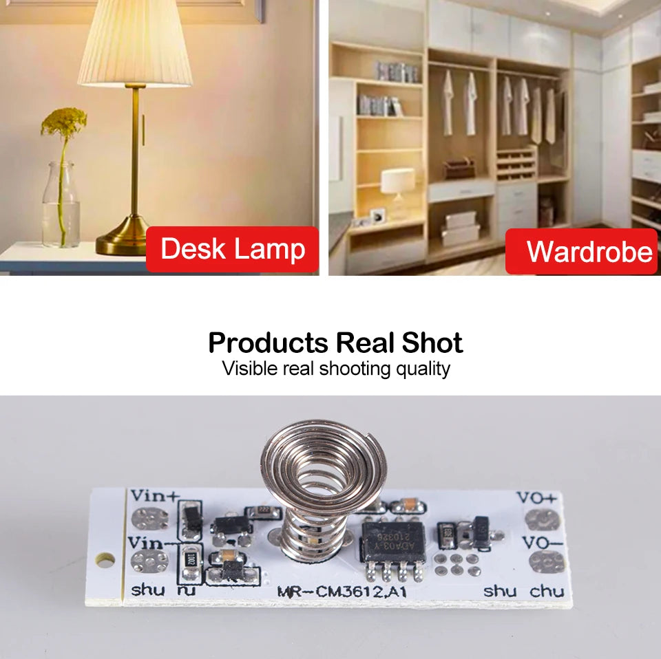 DC 12V Capacitive Touch Sensor Switch Coil Spring Switch LED Dimmer Control Switch 9-24V 30W 3A for Smart Home LED Light Strip