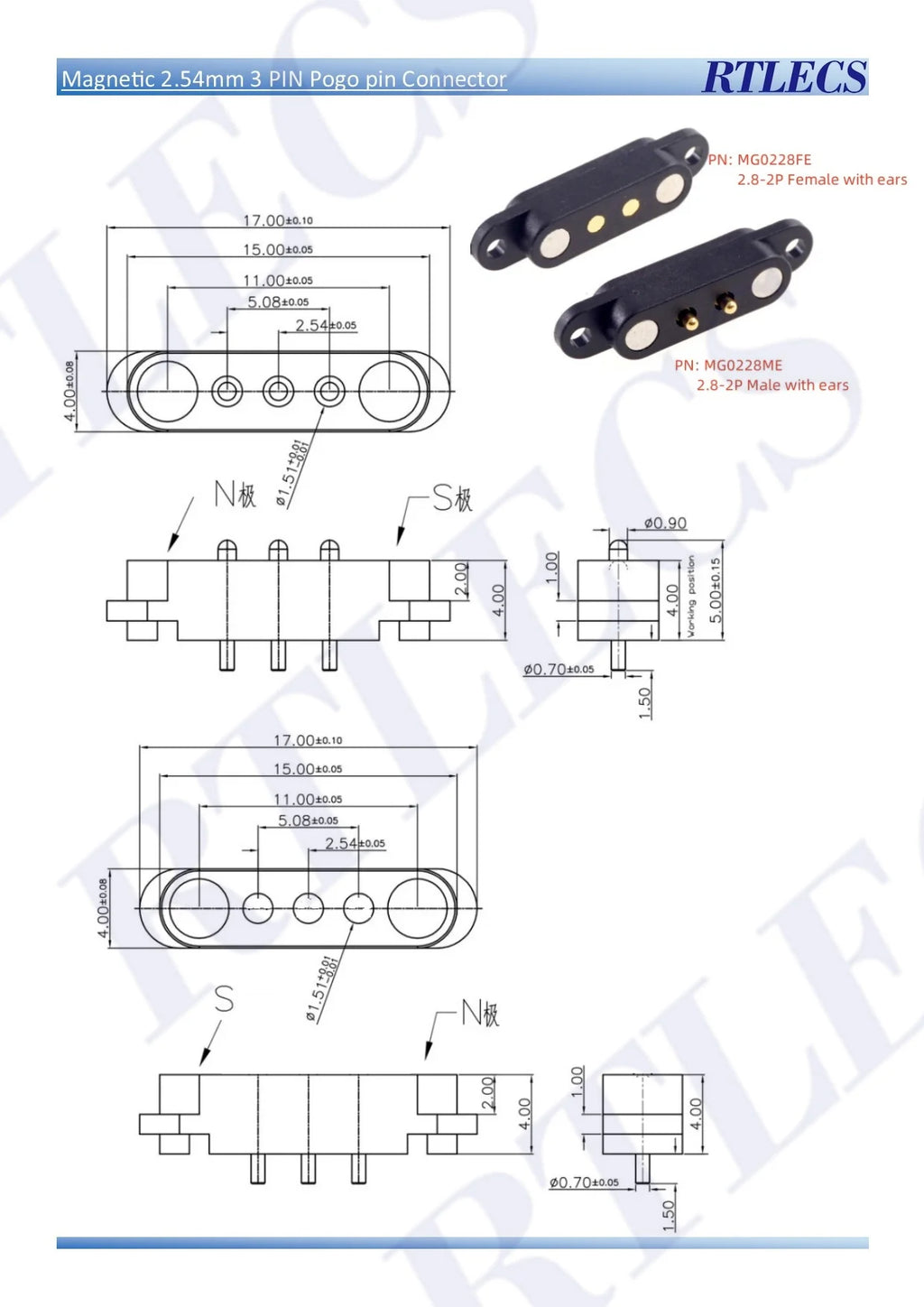 Smart Wristband Male Female Wire 2 3 4 5 Pole USB Type-C DC Charger Connector 2A DC Smart Watch Magnetic Pogo Pin Universal