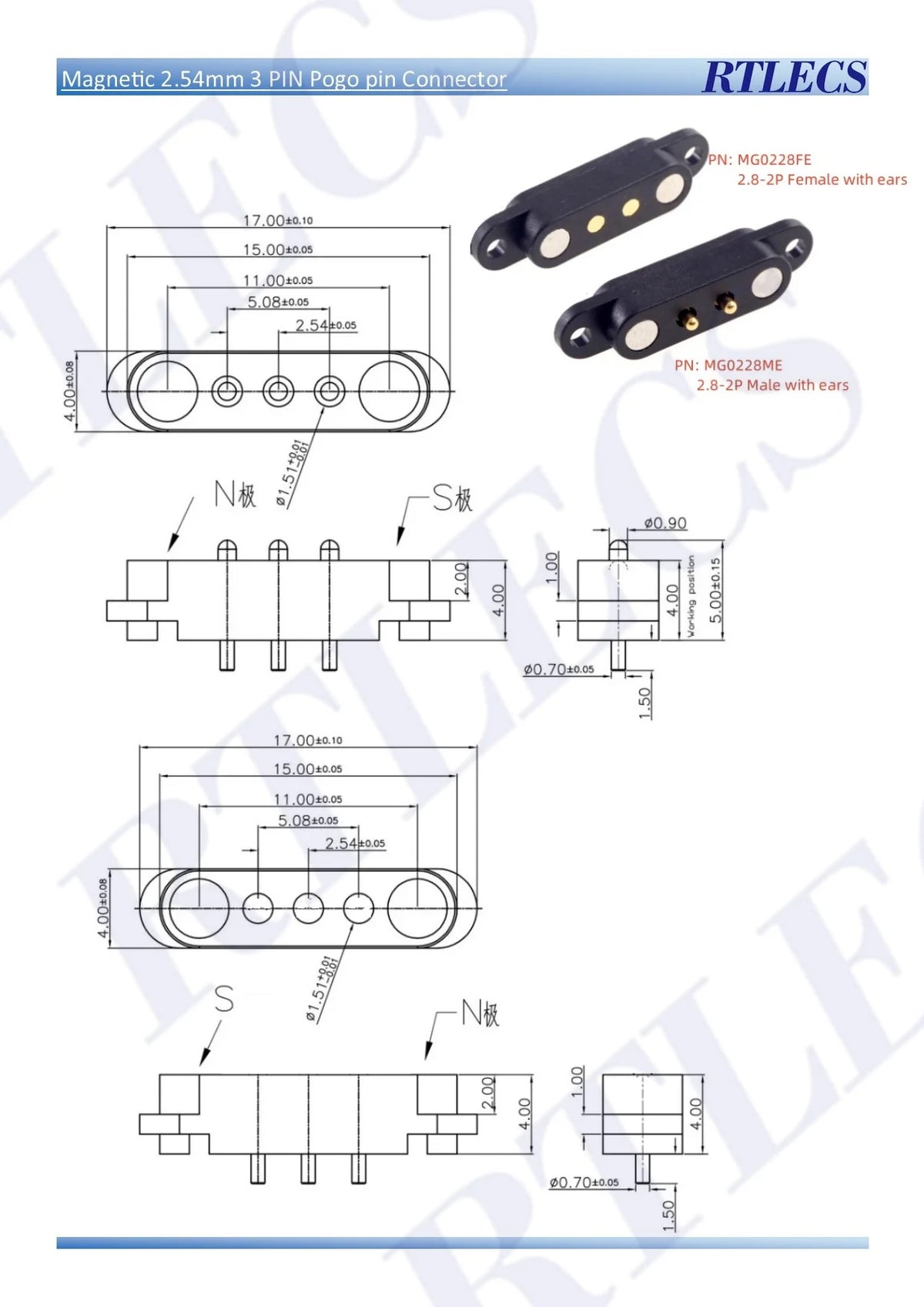 Smart Wristband Male Female Wire 2 3 4 5 Pole USB Type-C DC Charger Connector 2A DC Smart Watch Magnetic Pogo Pin Universal