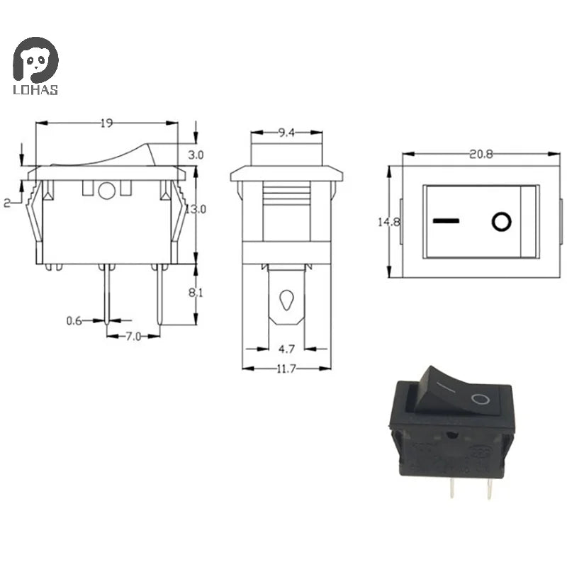 5Pcs Black Push Button Mini Switch 2Pin Snap-in On/Off Rocker Switch With Waterproof Cover