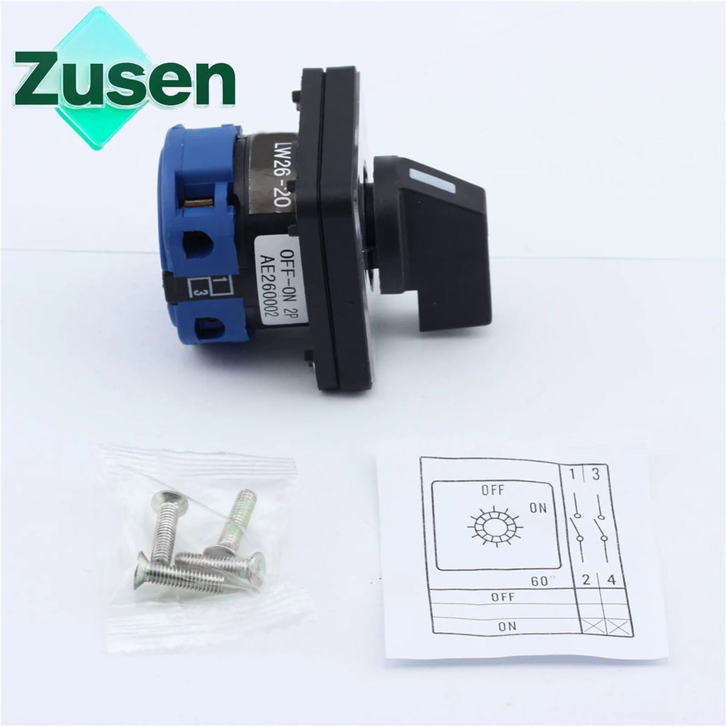 Zusen LW26-20 On/Off 440V Ui 660V 20A Rotary Cam Switch 2 Position 2 Poles 4 Terminals