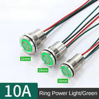 16/19/22mm IP67 Waterproof Metal Push Button Switch 10A High Current LED Light Momentary Latching Outdoor Power Switch Red Green