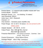 MT21 2.1 Channel Bluetooth 5.0 Audio Amplifier Board 100W Subwoofer 50W*2 L/R Stereo Amp Module Bass Treble Control AUX Input DC12-24V for Home Speaker DIY