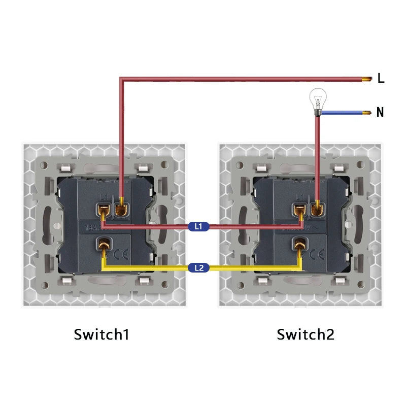JHJCH - 1 Gang 1/2 Way Stair Switch, Tempered Glass Panel, Rocker Light Switch, On / Off Switch, Toggle Wall Switch