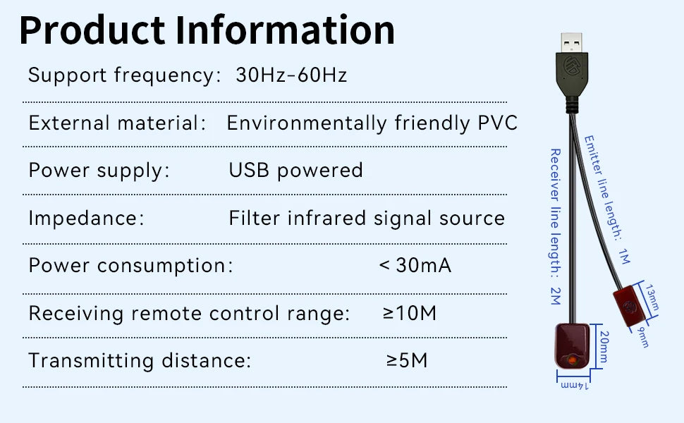 SPENFiLY Universal IR Blaster Emitter & Receiver for Cable Box, STB & Amplifiers, Long‑Range Infrared Remote Control Extender