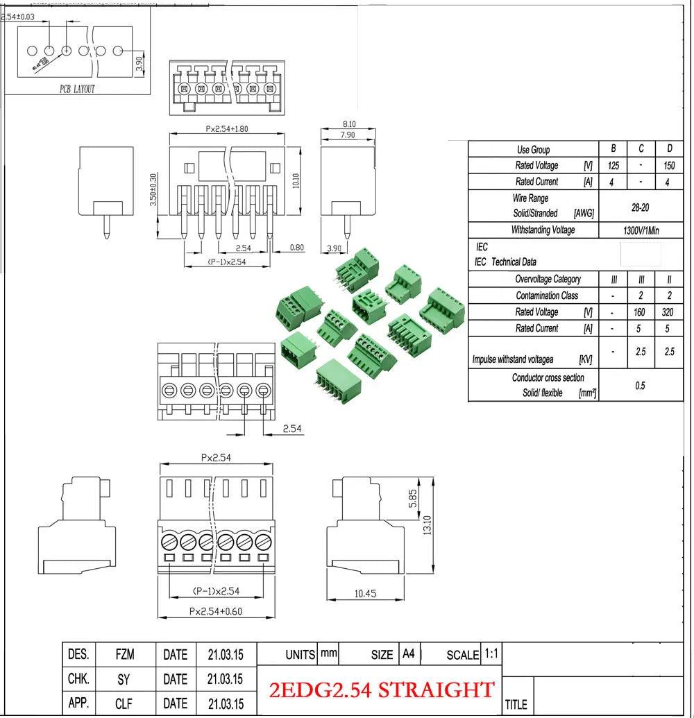 2.54mm Pitch KF2EDG PCB Screw Terminal Block 2P 3P 4P 5P 6P 7P 8P 9P 10Pin Male Plug Female Socket Pin Header Wire Connector